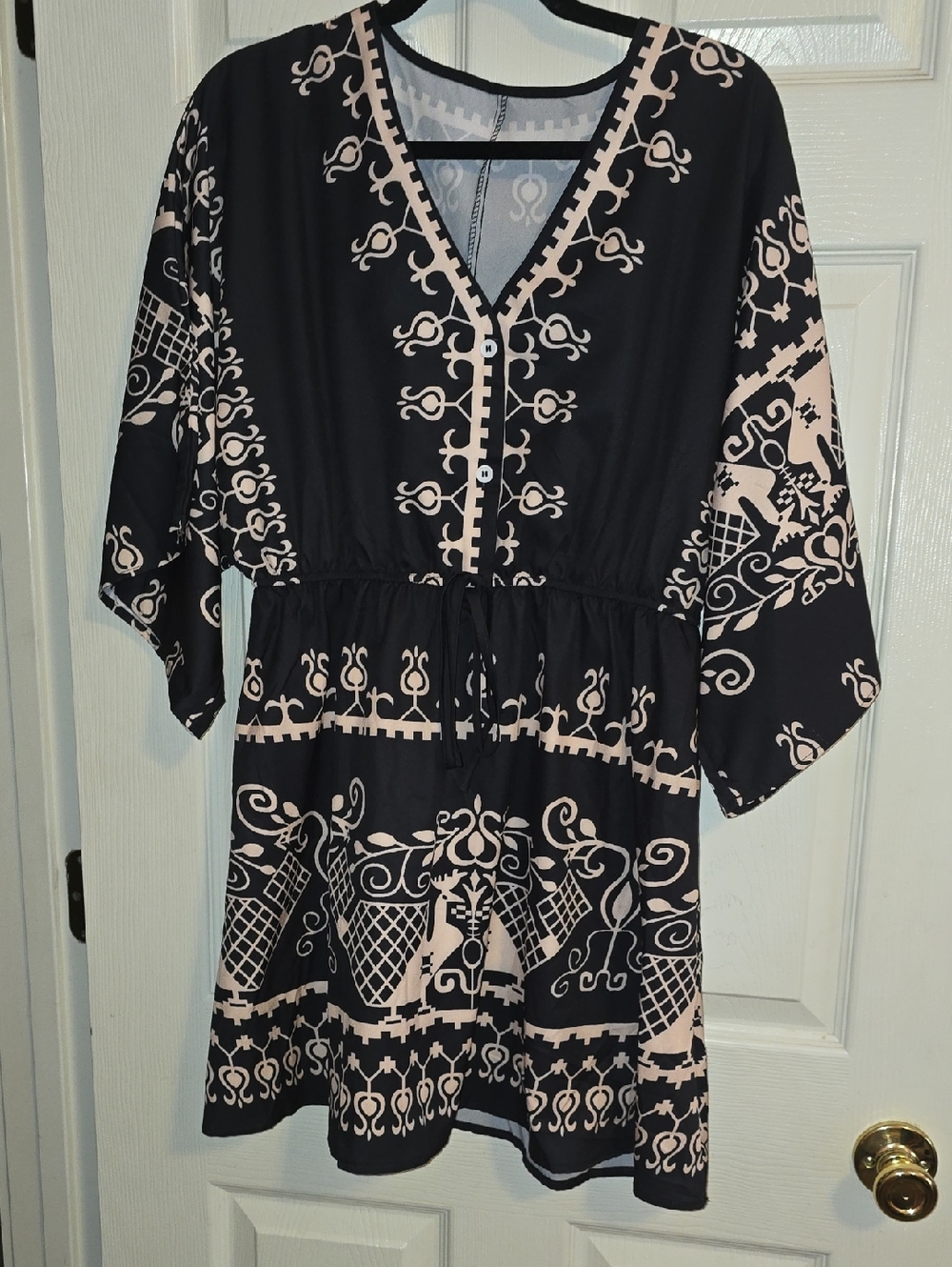 SHEIN Black Mini Dress with Cream Print